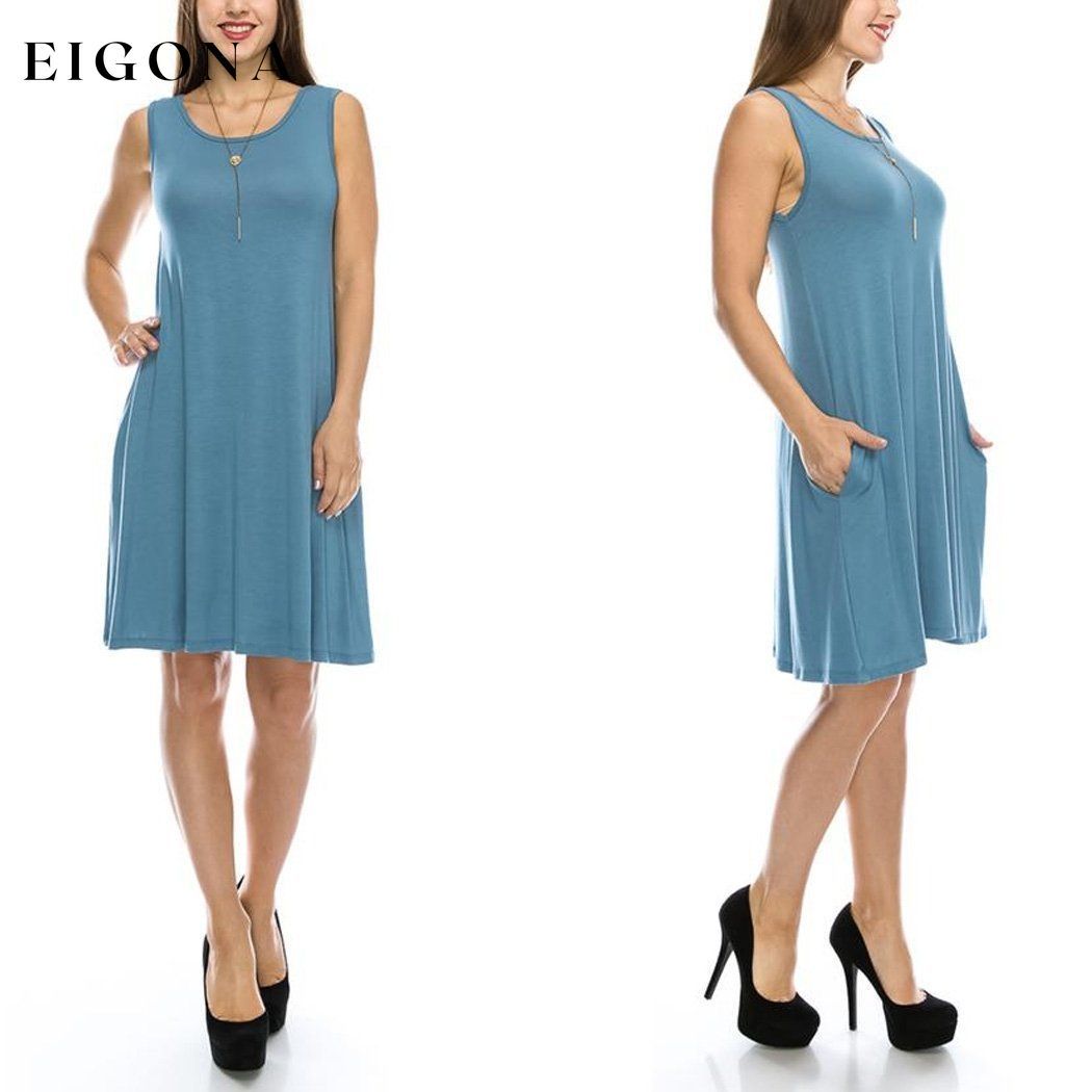 Sleeveless Tunic Dress with Pockets - Assorted Sizes Denim Blue __stock:50 casual dresses clothes dresses refund_fee:800