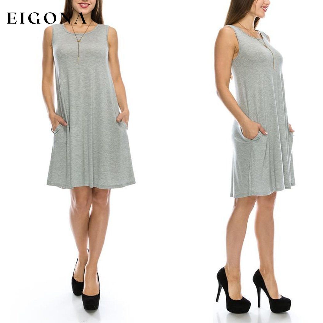 Sleeveless Tunic Dress with Pockets - Assorted Sizes Heather Gray __stock:50 casual dresses clothes dresses refund_fee:800