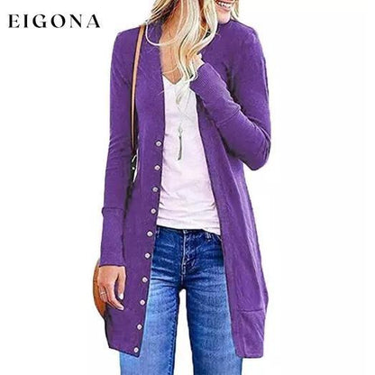 Snap Button Long Cardigan Purple __stock:500 clothes refund_fee:1200 tops