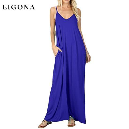 Stokeen Women's Summer Casual Plain Spaghetti Strap Maxi Dress Blue __stock:200 casual dresses clothes dresses refund_fee:1200 show-color-swatches