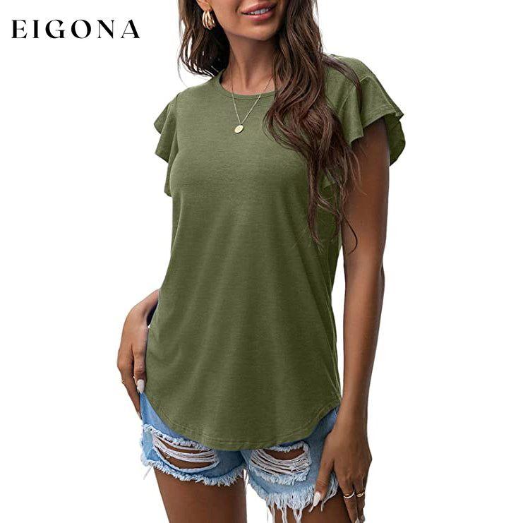 Summer Knit Ruffle Short Sleeve Top Army Green __stock:200 clothes refund_fee:1200 show-color-swatches tops