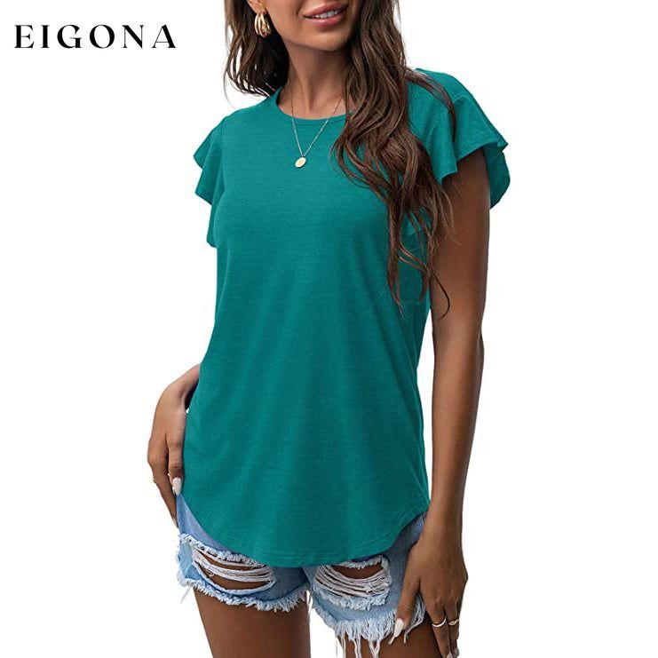 Summer Knit Ruffle Short Sleeve Top Blue Green __stock:200 clothes refund_fee:1200 show-color-swatches tops
