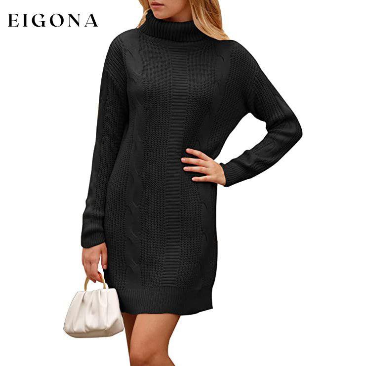 Turtleneck Pullover Sweaters Casual Long Sleeve Plain Winter Knit Sweater Dress Black __stock:50 casual dresses clothes dresses refund_fee:1200