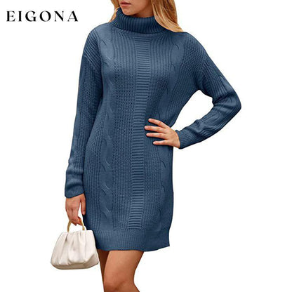 Turtleneck Pullover Sweaters Casual Long Sleeve Plain Winter Knit Sweater Dress Blue __stock:50 casual dresses clothes dresses refund_fee:1200
