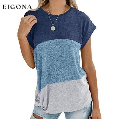 Women's Long Sleeve Tops Side Twist Knotted T Shirts Blue White __stock:200 clothes refund_fee:800 tops