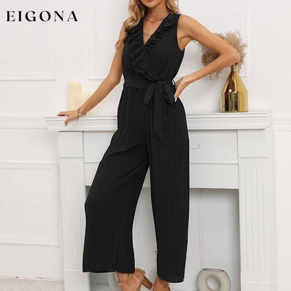 V-Neck Sleeveless Straight Summer Jumpsuit Black __stock:200 casual dresses clothes dresses refund_fee:1200