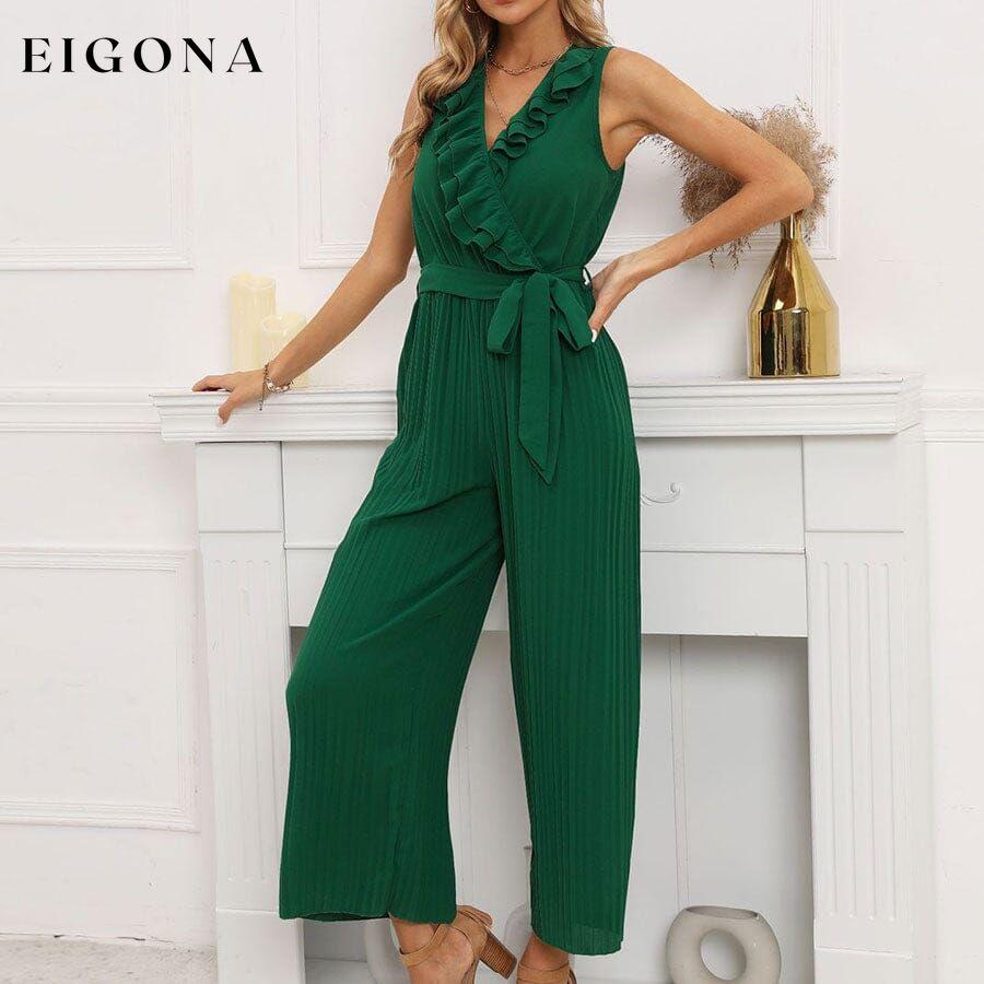 V-Neck Sleeveless Straight Summer Jumpsuit Green __stock:200 casual dresses clothes dresses refund_fee:1200