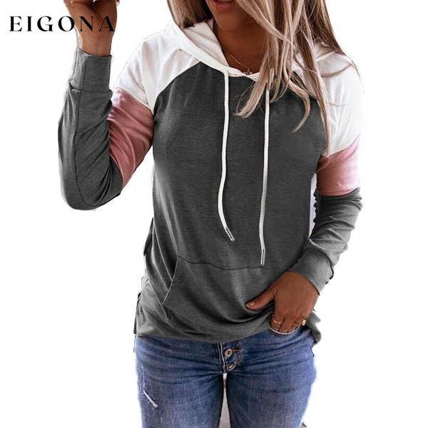Winter Women’s Fashion Casual Sweatshirts Long Sleeve Hooded Pullover Loose Block Color Pockets Sweatshirts Dark Gray __stock:100 clothes refund_fee:800 tops