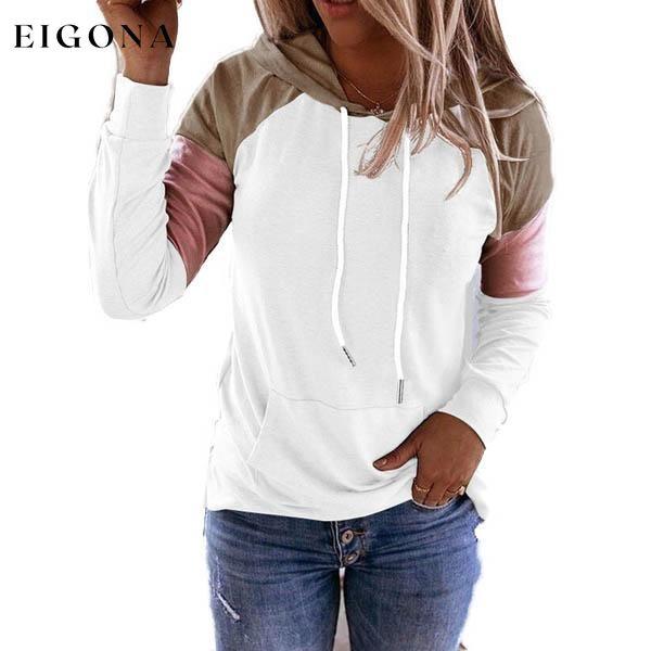 Winter Women’s Fashion Casual Sweatshirts Long Sleeve Hooded Pullover Loose Block Color Pockets Sweatshirts White __stock:100 clothes refund_fee:800 tops