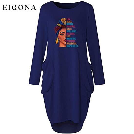 Woman's Long Sleeve Loose Pocket Oversize Tunic Dress Blue __stock:200 casual dresses clothes dresses refund_fee:1200