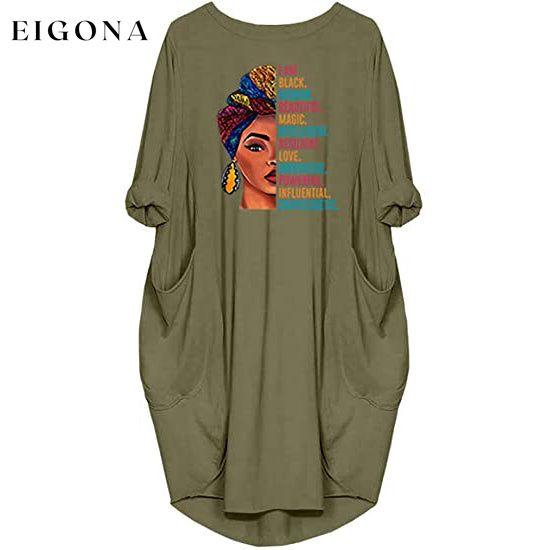 Woman's Long Sleeve Loose Pocket Oversize Tunic Dress Green __stock:200 casual dresses clothes dresses refund_fee:1200
