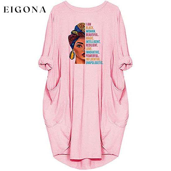 Woman's Long Sleeve Loose Pocket Oversize Tunic Dress Pink __stock:200 casual dresses clothes dresses refund_fee:1200