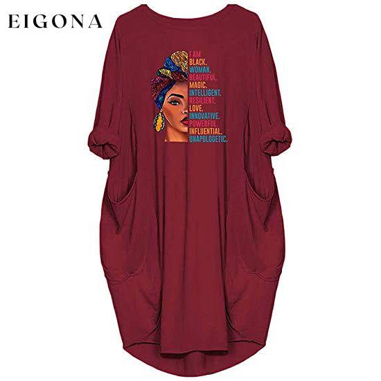 Woman's Long Sleeve Loose Pocket Oversize Tunic Dress Red __stock:200 casual dresses clothes dresses refund_fee:1200