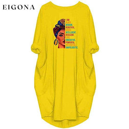 Woman's Long Sleeve Loose Pocket Oversize Tunic Dress Yellow __stock:200 casual dresses clothes dresses refund_fee:1200