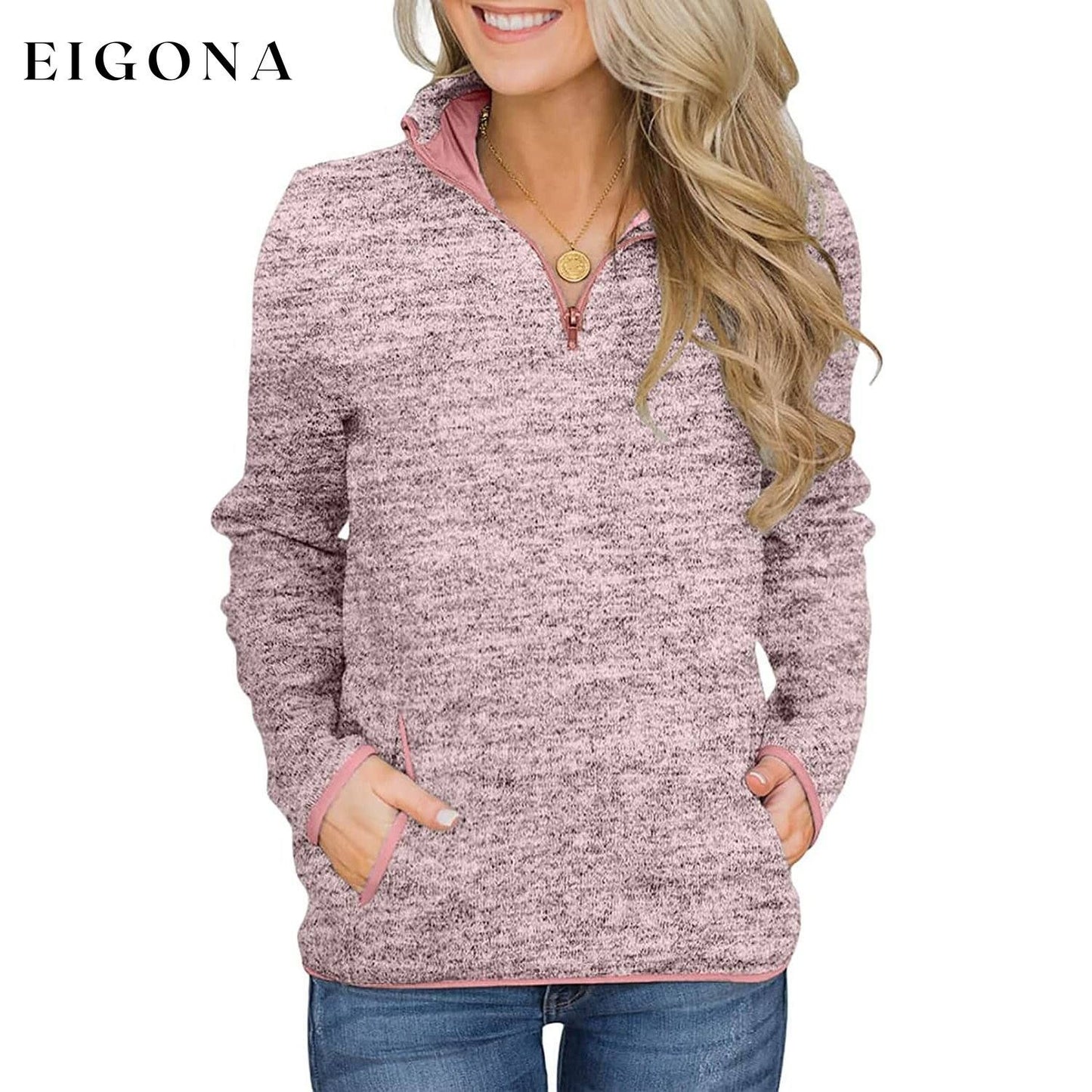 Women Casual Long Sleeve Stand Collar with Pockets Pink __stock:100 clothes refund_fee:1200 tops