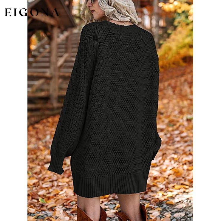 Women Crewneck Long Sleeve Oversized Cable Knit Chunky Pullover Short Sweater Dresses __stock:50 casual dresses clothes dresses refund_fee:1200