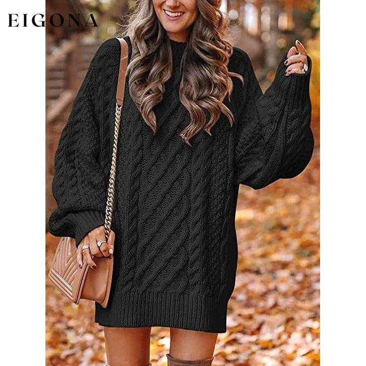 Women Crewneck Long Sleeve Oversized Cable Knit Chunky Pullover Short Sweater Dresses __stock:50 casual dresses clothes dresses refund_fee:1200