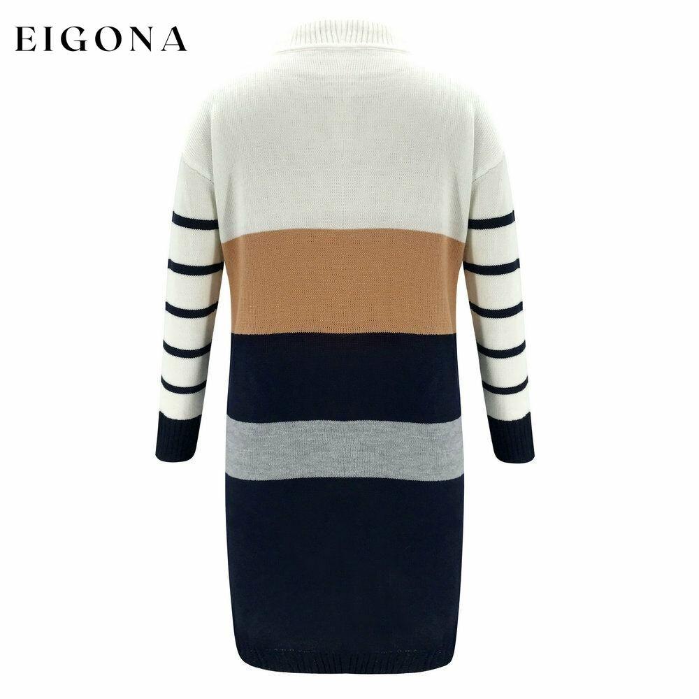 Women Knit Cowl Turtleneck Stripe Sweater Dress Long Sleeve Pullover Mini Dress __stock:500 casual dresses clothes dresses refund_fee:1200