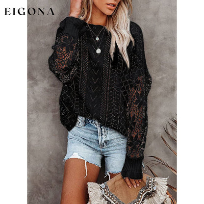 Women Lace Crew Neck Sweater clothes refund_fee:1200 tops