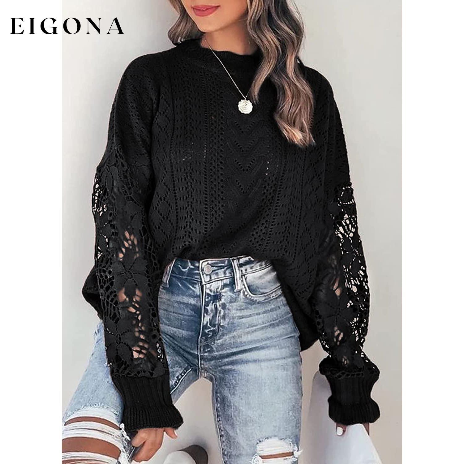 Women Lace Crew Neck Sweater clothes refund_fee:1200 tops