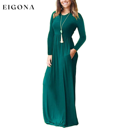 Women Long Sleeve Loose Plain Maxi Dresses Casual Long Dresses with Pockets __stock:500 casual dresses clothes dresses refund_fee:1200 show-color-swatches
