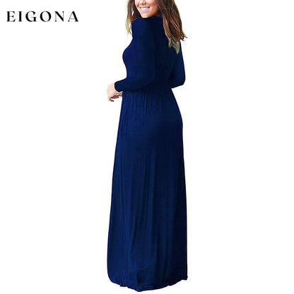 Women Long Sleeve Loose Plain Maxi Dresses Casual Long Dresses with Pockets __stock:500 casual dresses clothes dresses refund_fee:1200 show-color-swatches