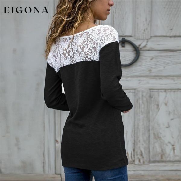 Women Round Neck Sexy Lace Casual Long-Sleeved Top __stock:100 clothes refund_fee:800 tops