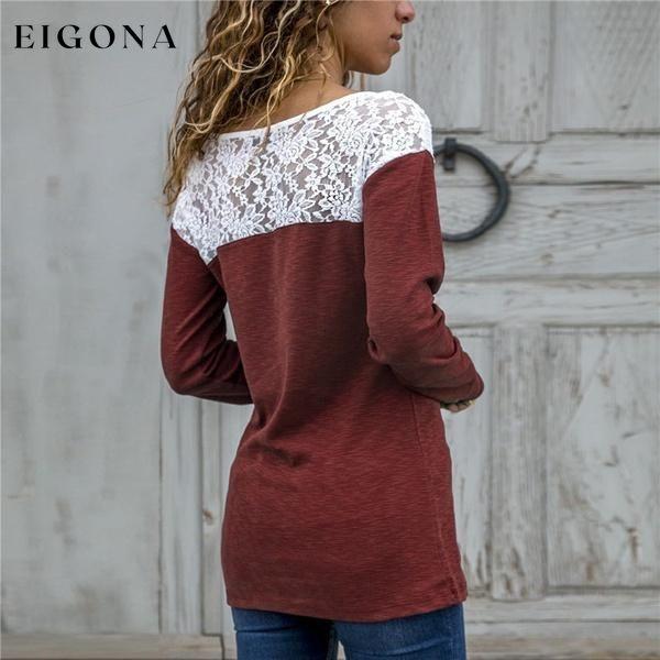 Women Round Neck Sexy Lace Casual Long-Sleeved Top __stock:100 clothes refund_fee:800 tops