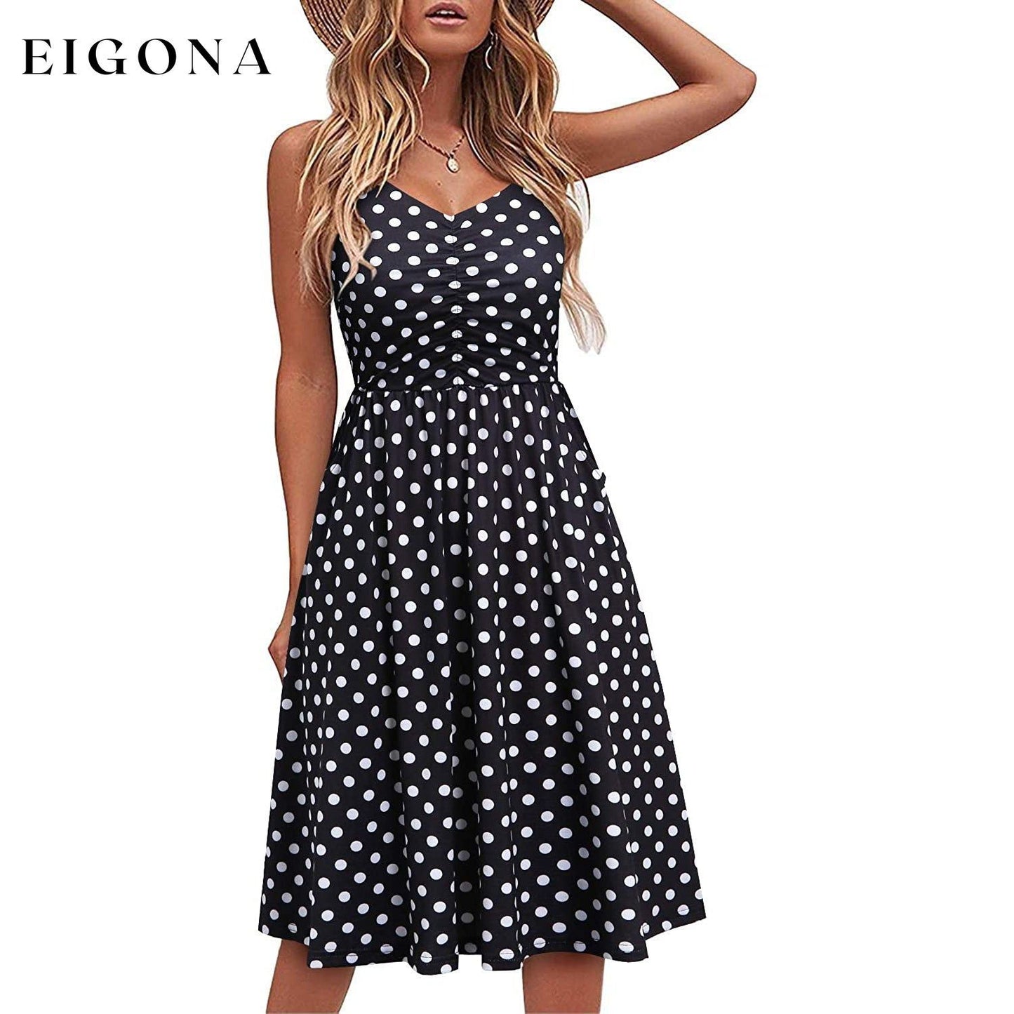 Women Sleeveless Cotton Summer Beach Dress Black Dot __stock:200 casual dresses clothes dresses refund_fee:1200