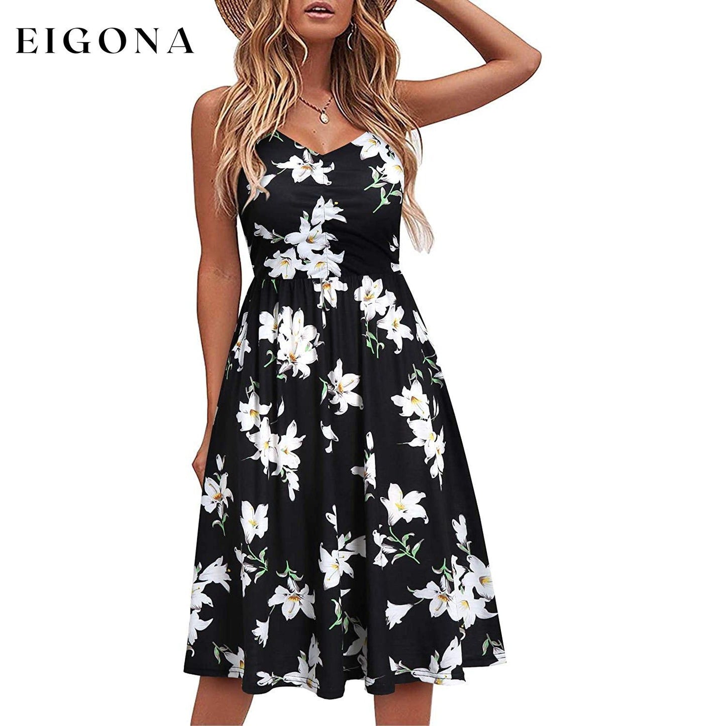 Women Sleeveless Cotton Summer Beach Dress Black Floral __stock:200 casual dresses clothes dresses refund_fee:1200