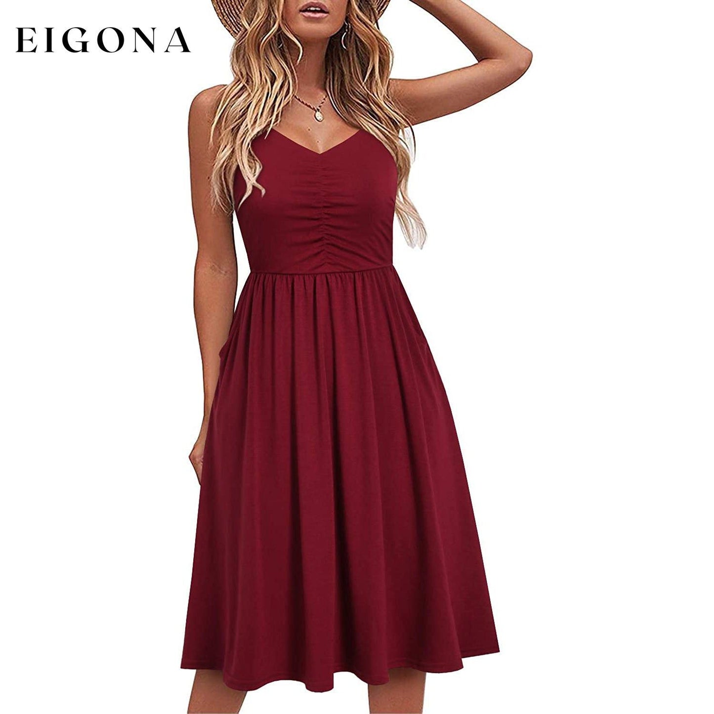 Women Sleeveless Cotton Summer Beach Dress Burgundy __stock:200 casual dresses clothes dresses refund_fee:1200