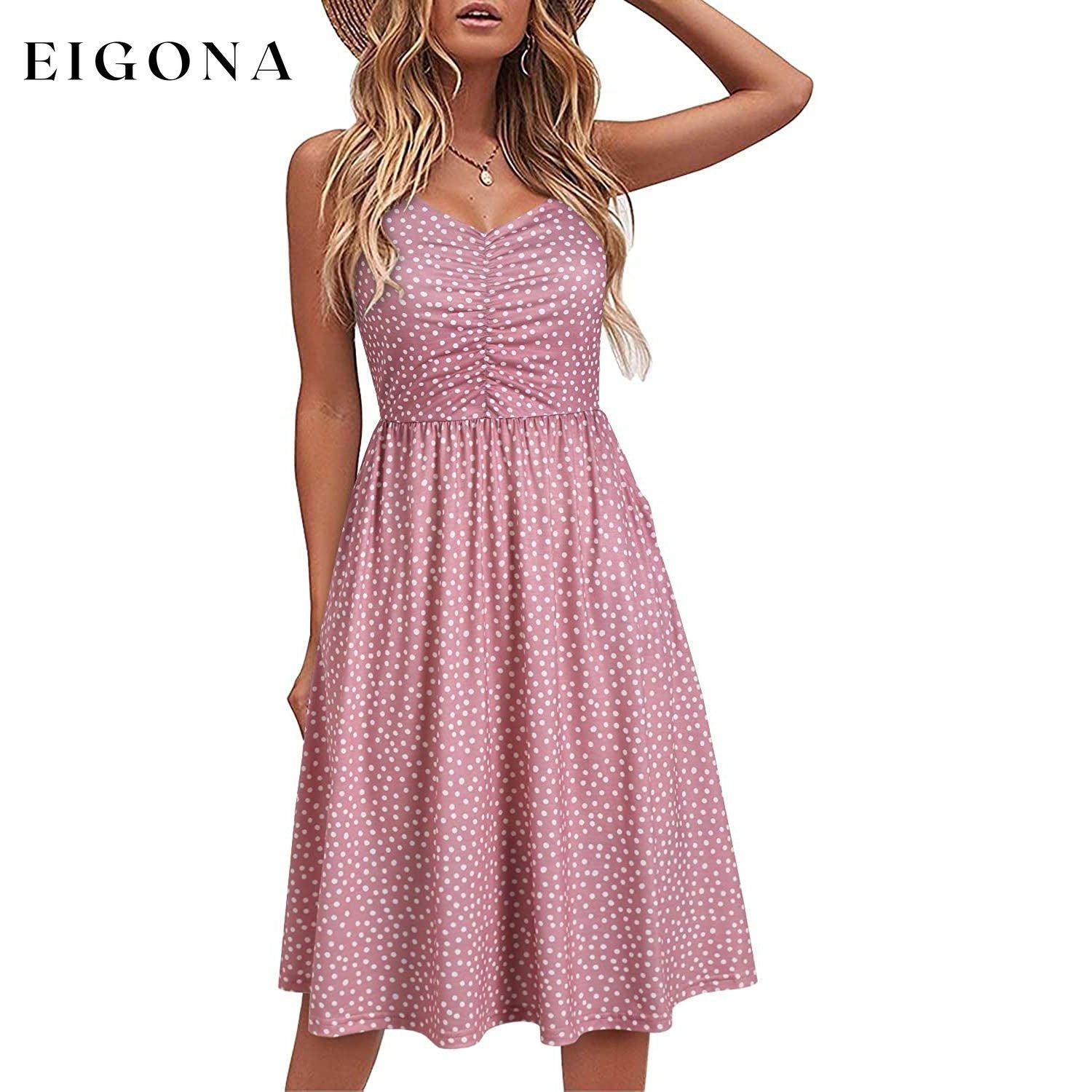 Women Sleeveless Cotton Summer Beach Dress Pink Dot __stock:200 casual dresses clothes dresses refund_fee:1200