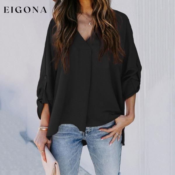 Women Spring and Autumn V-neck Blouse Black __stock:50 clothes refund_fee:800 tops
