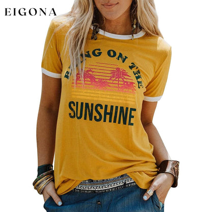 Women Sunshine Graphic Long Sleeves Tees Blouses Yellow __stock:200 clothes refund_fee:800 tops