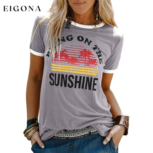 Women Sunshine Graphic Long Sleeves Tees Blouses Gray __stock:200 clothes refund_fee:800 tops