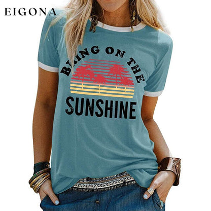 Women Sunshine Graphic Long Sleeves Tees Blouses Teal __stock:200 clothes refund_fee:800 tops
