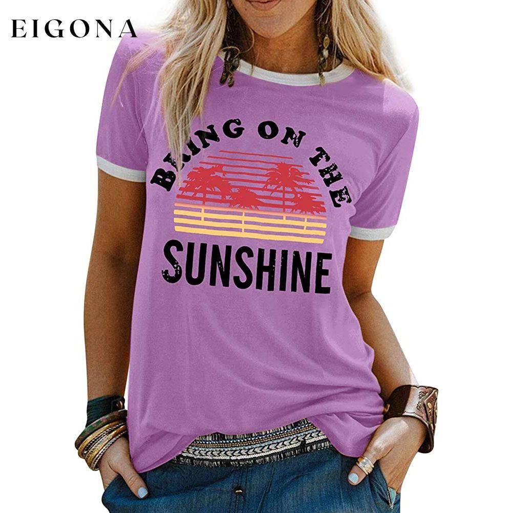 Women Sunshine Graphic Long Sleeves Tees Blouses Purple __stock:200 clothes refund_fee:800 tops