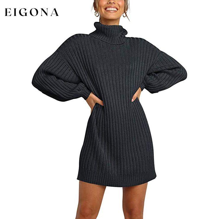 Women Turtleneck Long Lantern Sleeve Casual Loose Oversized Sweater Dress __stock:50 casual dresses clothes dresses refund_fee:1200