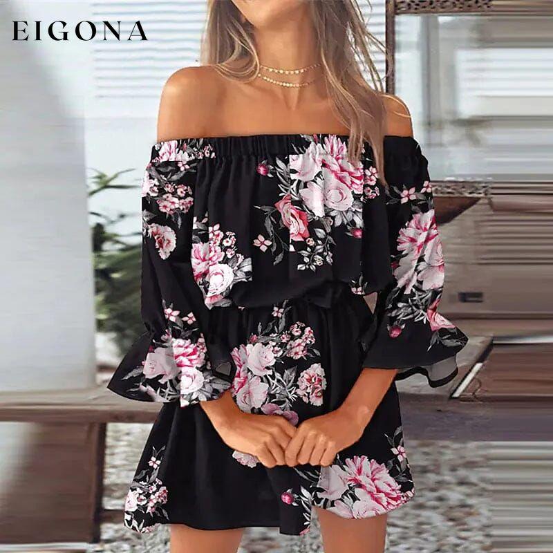 Women's 3/4 Length Sleeve Floral Ruffle Summer Spring Off Shoulder Dress __stock:200 casual dresses clothes dresses refund_fee:1200