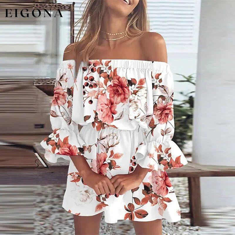 Women's 3/4 Length Sleeve Floral Ruffle Summer Spring Off Shoulder Dress Pink __stock:200 casual dresses clothes dresses refund_fee:1200