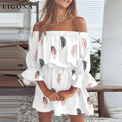 Women's 3/4 Length Sleeve Floral Ruffle Summer Spring Off Shoulder Dress White __stock:200 casual dresses clothes dresses refund_fee:1200