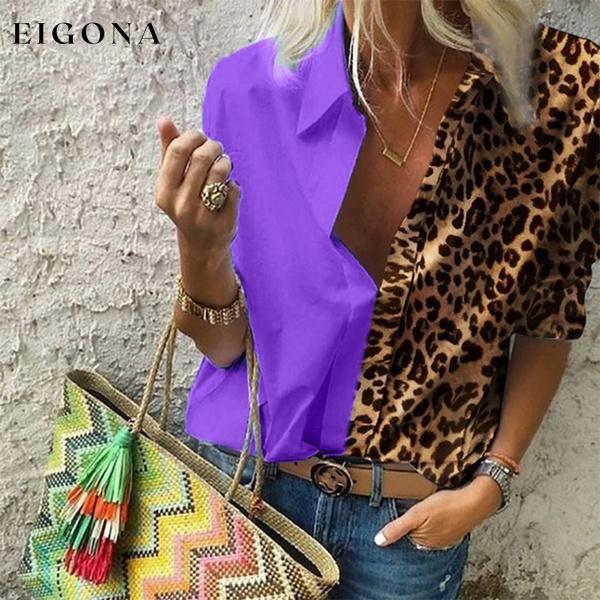 Women's Autumn Casual Deep V Neck Top Purple __stock:50 clothes refund_fee:800 tops