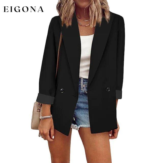 Women's Basic Double Breasted Solid Colored Blazer Black __stock:200 Jackets & Coats refund_fee:1200