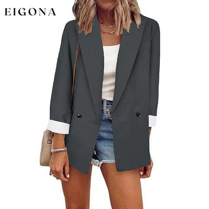 Women's Basic Double Breasted Solid Colored Blazer Dark Gray __stock:200 Jackets & Coats refund_fee:1200