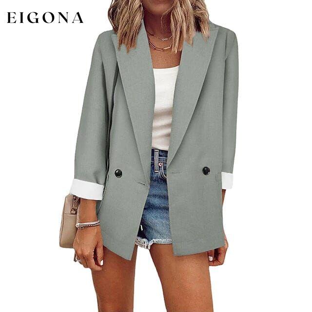 Women's Basic Double Breasted Solid Colored Blazer Light Gray __stock:200 Jackets & Coats refund_fee:1200