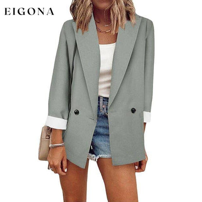 Women's Basic Double Breasted Solid Colored Blazer Light Gray __stock:200 Jackets & Coats refund_fee:1200