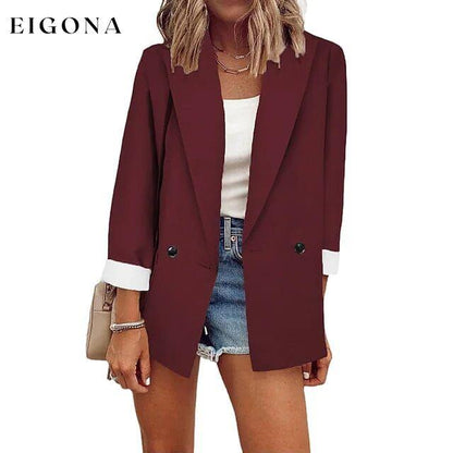 Women's Basic Double Breasted Solid Colored Blazer Red __stock:200 Jackets & Coats refund_fee:1200