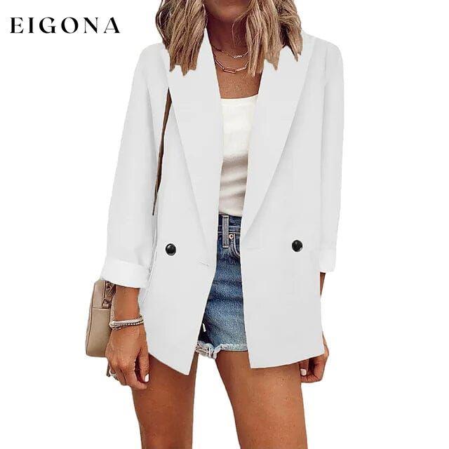 Women's Basic Double Breasted Solid Colored Blazer White __stock:200 Jackets & Coats refund_fee:1200