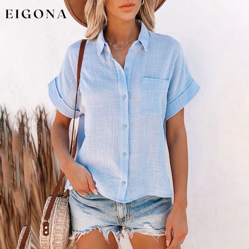 Women's Basic Solid Color Top Shirt Light Blue __stock:200 clothes refund_fee:800 tops