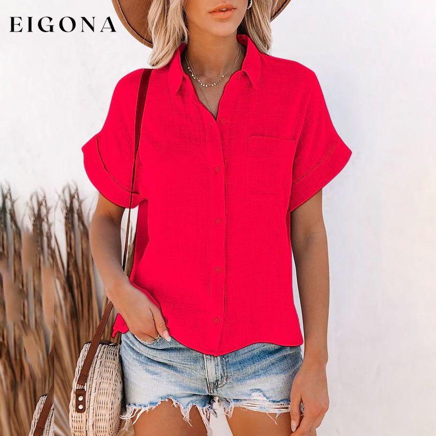 Women's Basic Solid Color Top Shirt Red __stock:200 clothes refund_fee:800 tops